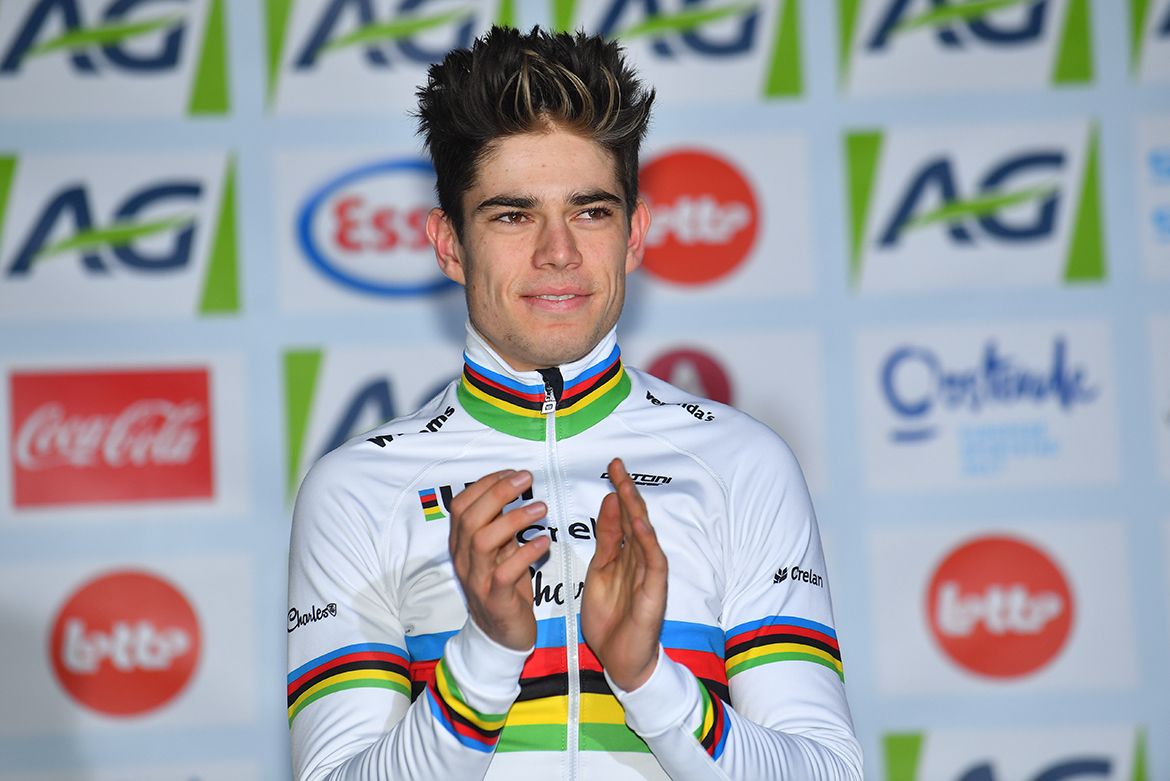 Woet Van Aert about to receive his Belgian champion's jersey