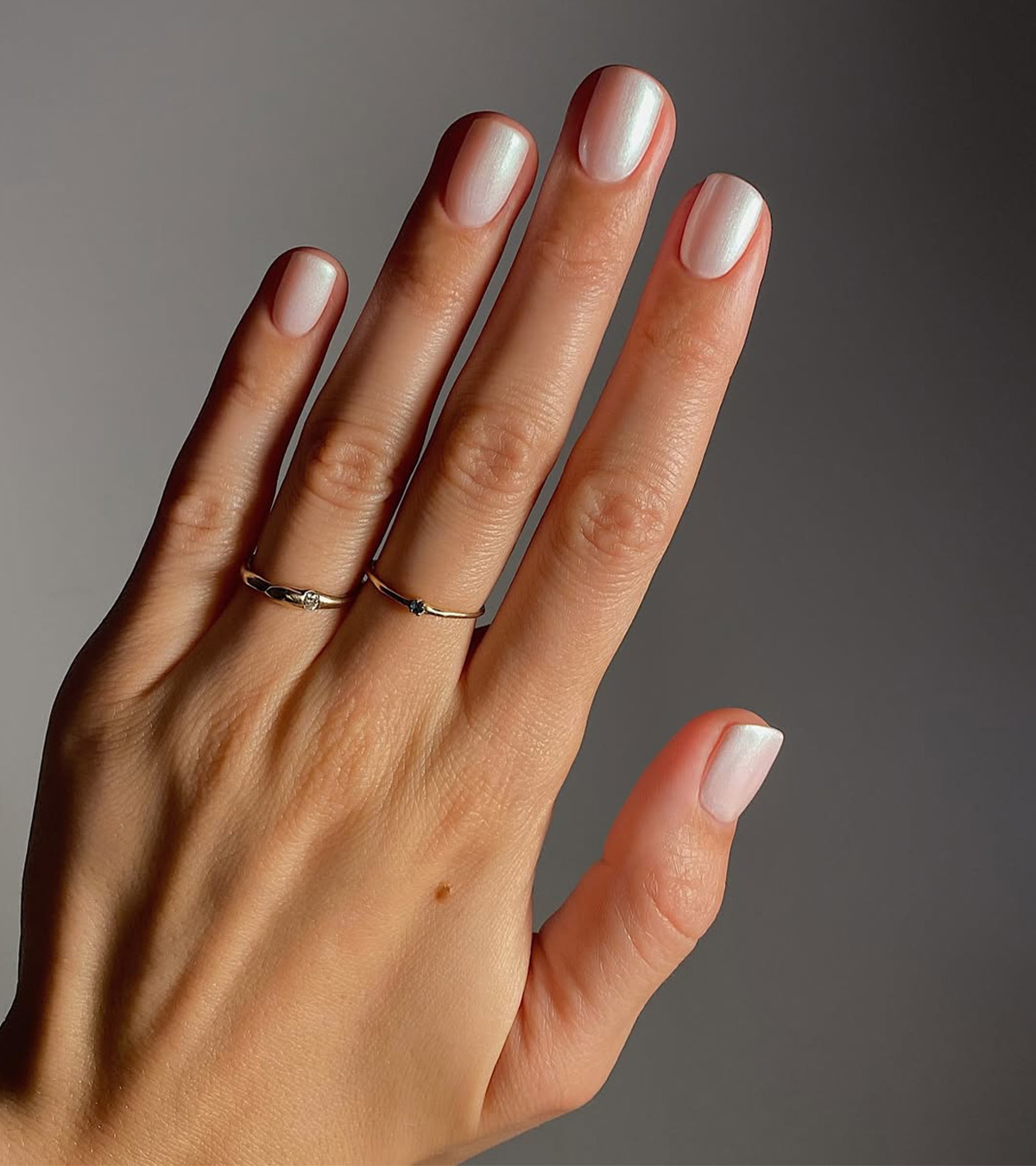 An iridescent pearl manicure by Mateja Novakovic.