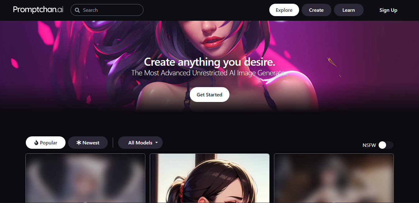 Website screenshot for Promptchan.ai
