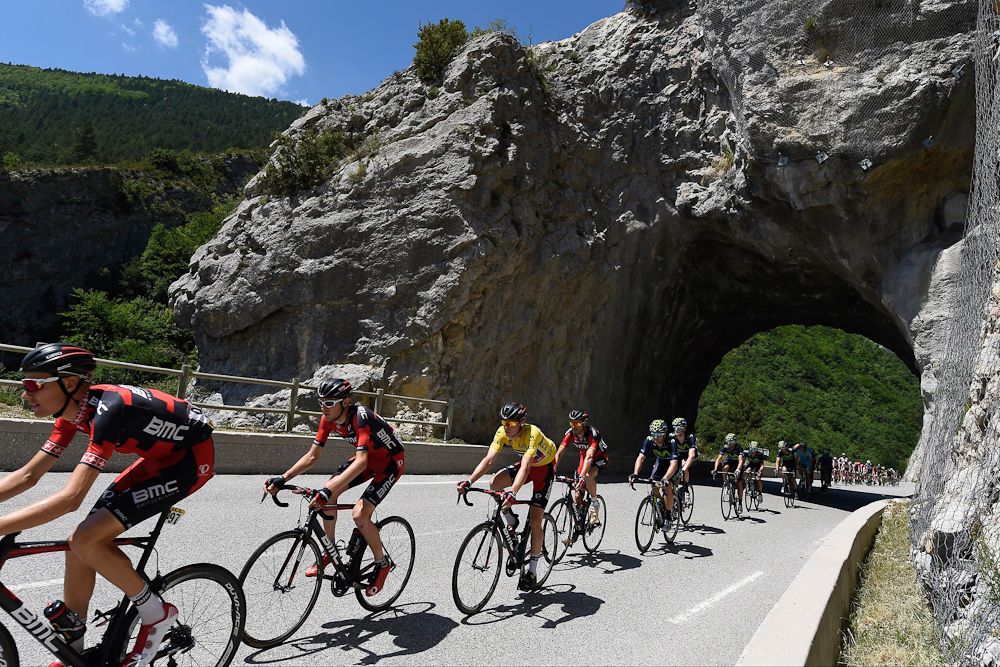 The peloton rolls through the French countryside during stage 5.