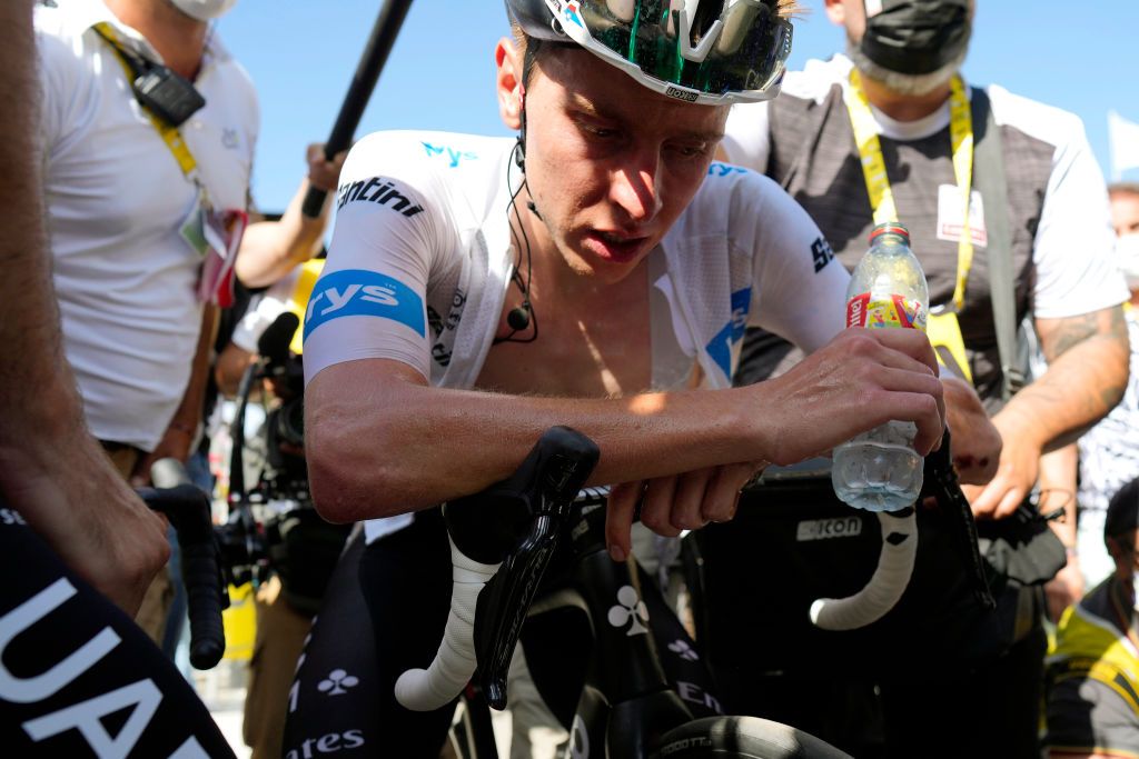 COURCHEVEL FRANCE JULY 19 Tadej Pogacar of Slovenia and UAE Team Emirates White Best Young Rider Jersey reacts after the stage seventeen of the 110th Tour de France 2023 a 1657km at stage from SaintGervais MontBlanc to Courchevel UCIWT on July 19 2023 in Courchevel France Photo by Thibault Camus PoolGetty Images