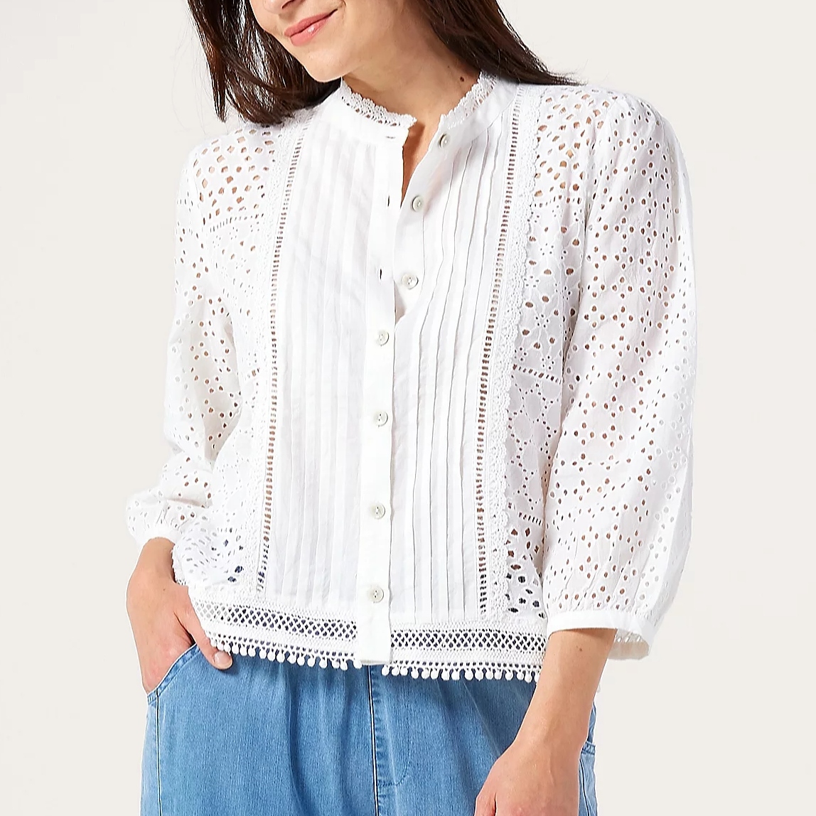 Denim & Co Cotton Broderie Shirt