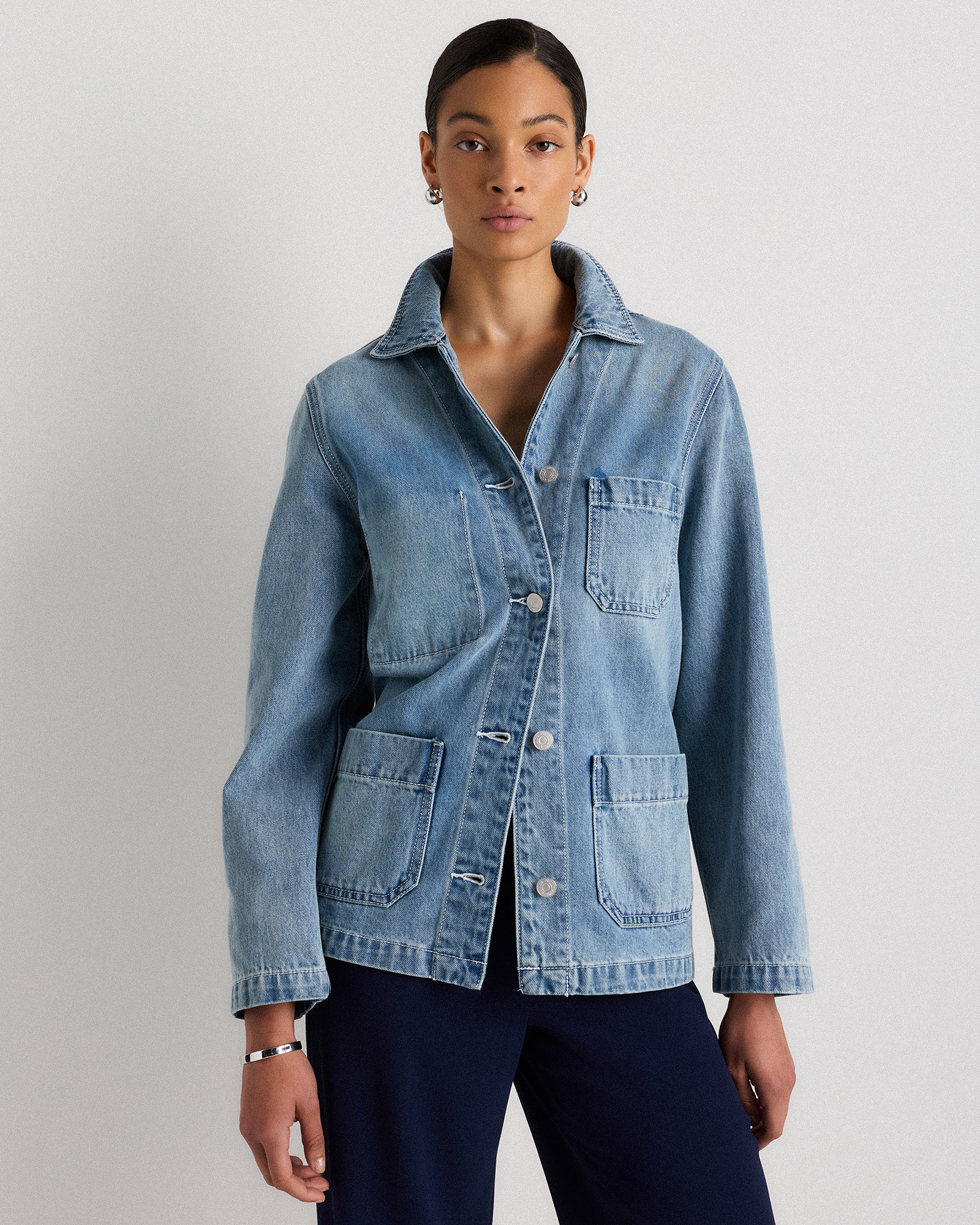 100% Organic Cotton Denim Chore Jacket in Indigo Blue