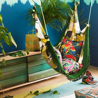 hammock with palm prints and rope