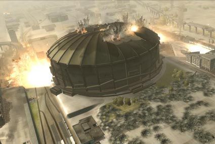 When the Soviet Union attacks the West Coast, they hit Seattle first, and the old Kingdome doesn't fare too well.