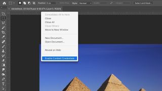 Photoshop screen menu showing Content Credentials being selected in menu