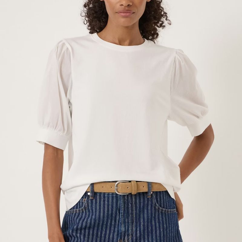 Talia Cotton Woven Puff Sleeve T-Shirt on model