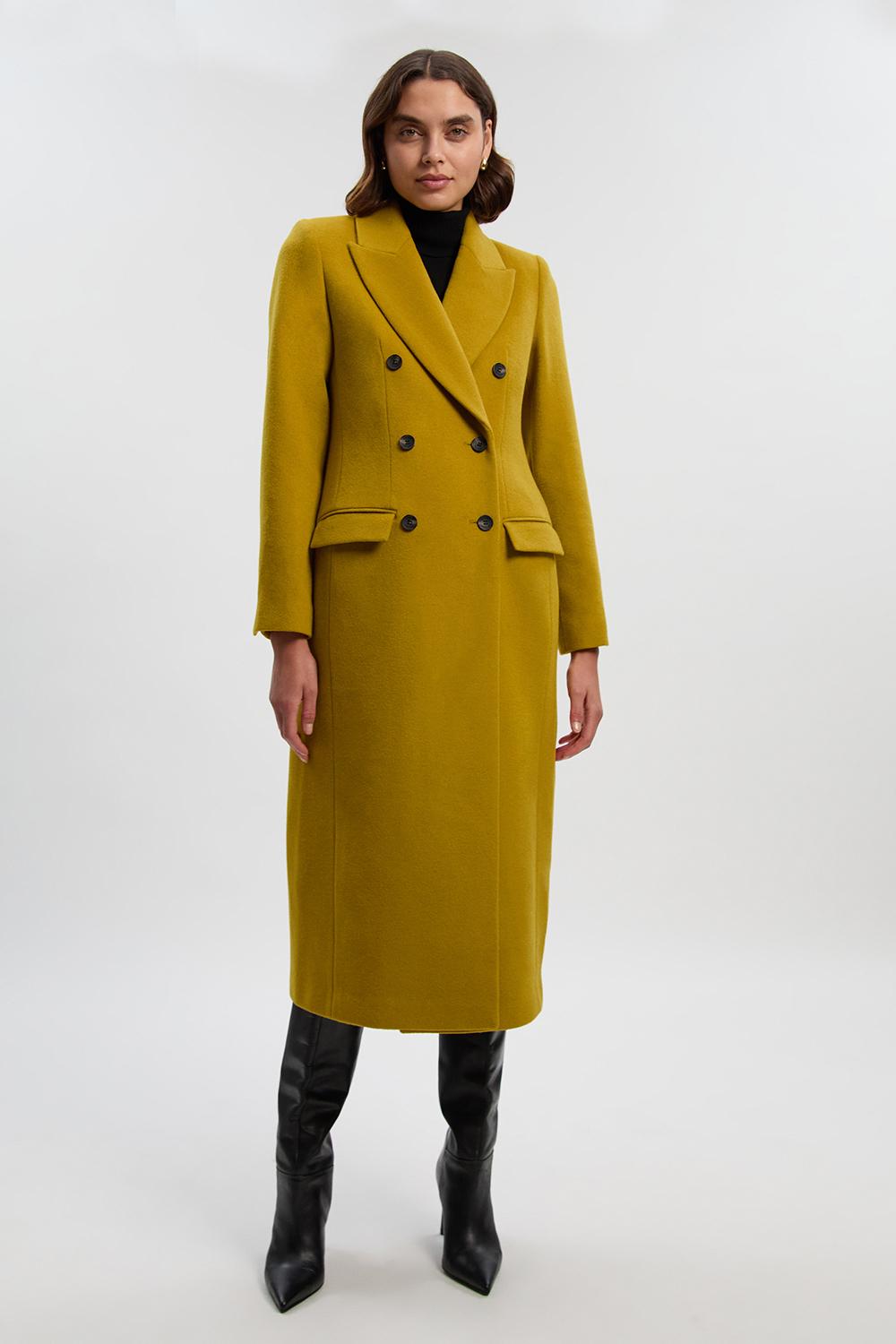 Petite Brushed Wool Double Breasted Tailored Midi Coat