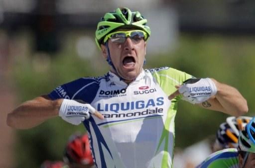 Elia Viviani (Liquigas-Cannondale) celebrates his stage victory