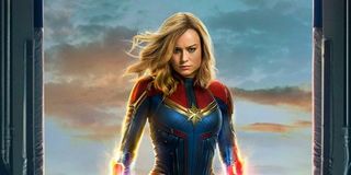 Brie Larson in Captain Marvel full costume on movie poster