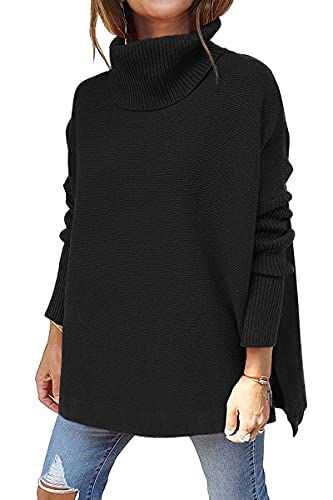 Lillusory Oversized Turtleneck Pullover Sweaters Womens 2025 Long Tunic Sweater Winter Trendy Casual Poncho Cowl Neck Cute Tops Dress Fall Fashion Clothes Outfits Clothing Black