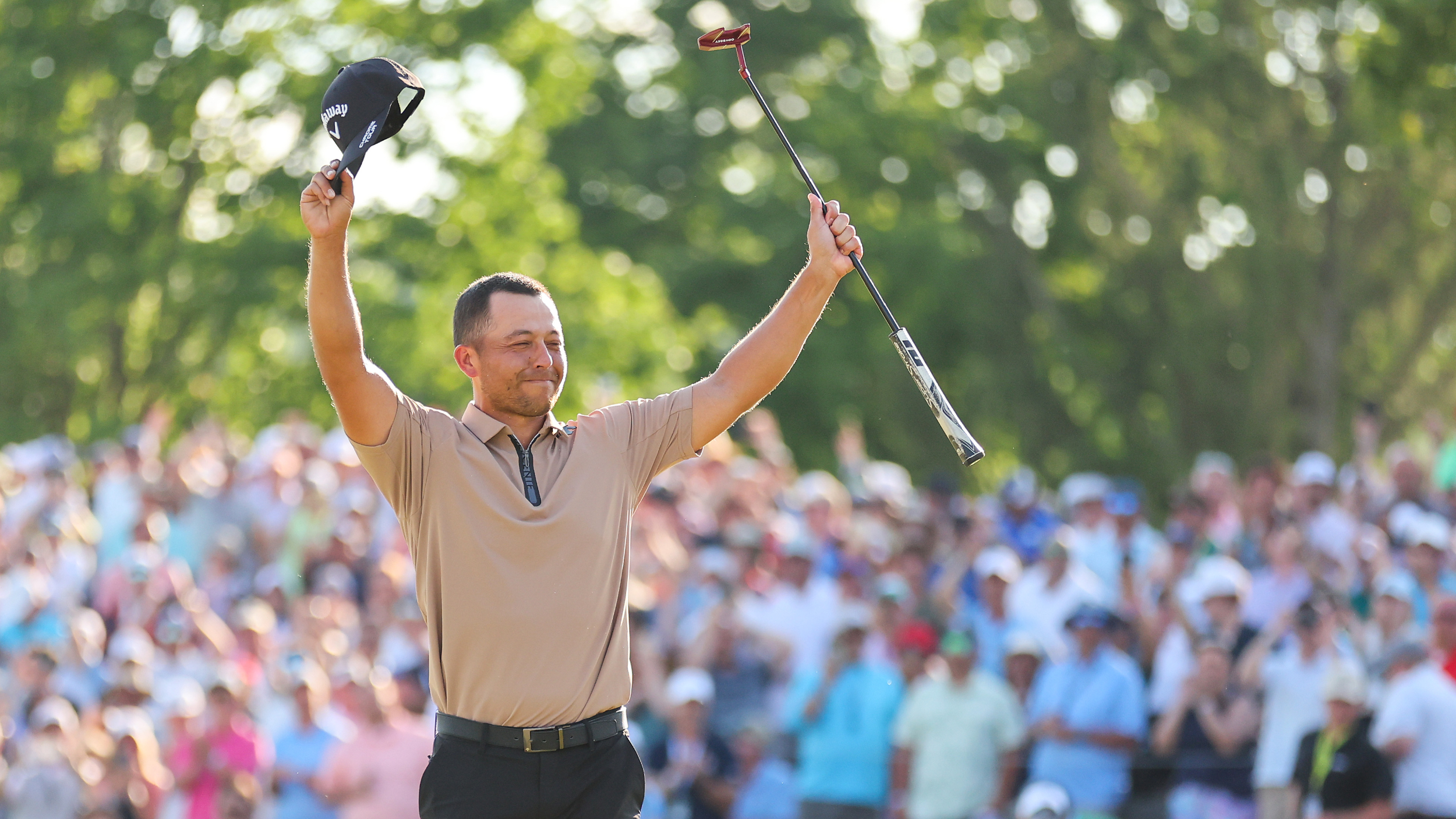 Xander Schauffele celebrates winning the PGA Championship