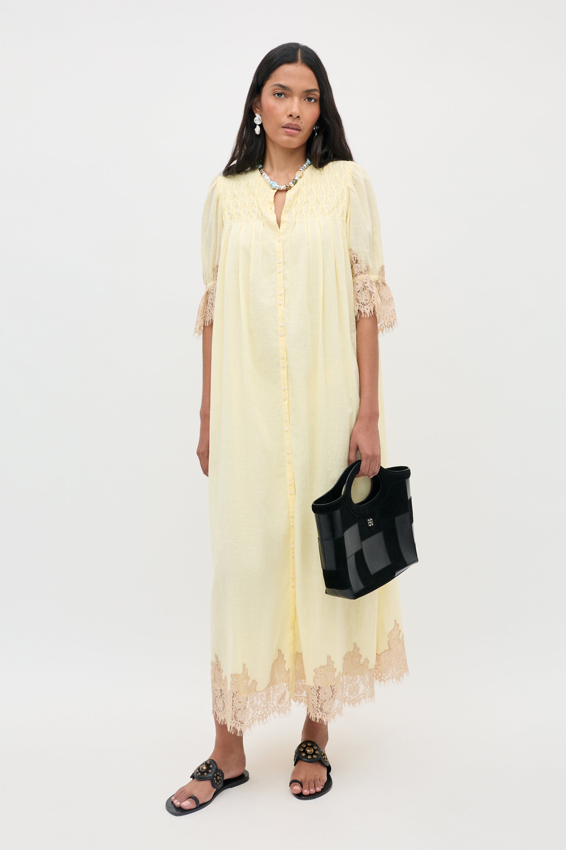 Lorela Cotton Midi Dress in Yellow Lemon