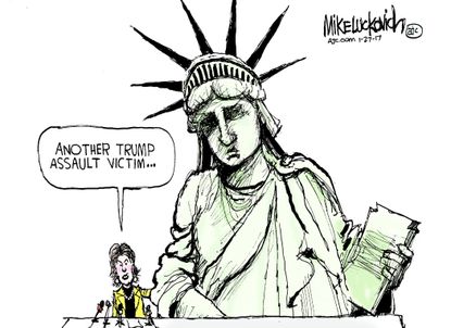 Political Cartoon U.S. Donald Trump liberty assault