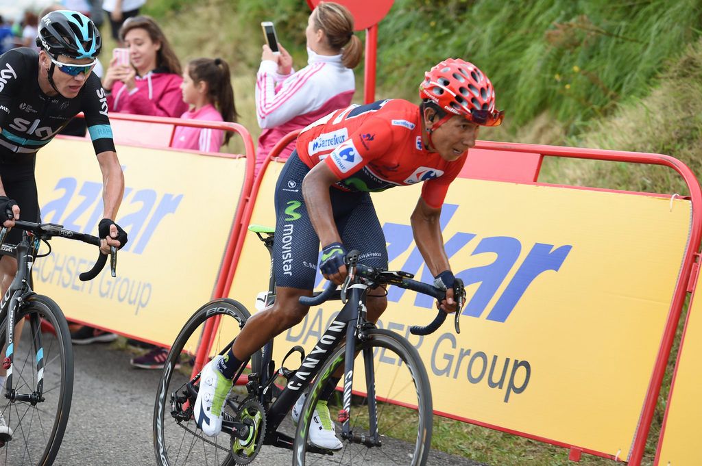 Nairo Quintana with Chris Froome on his wheel in the dash for the line