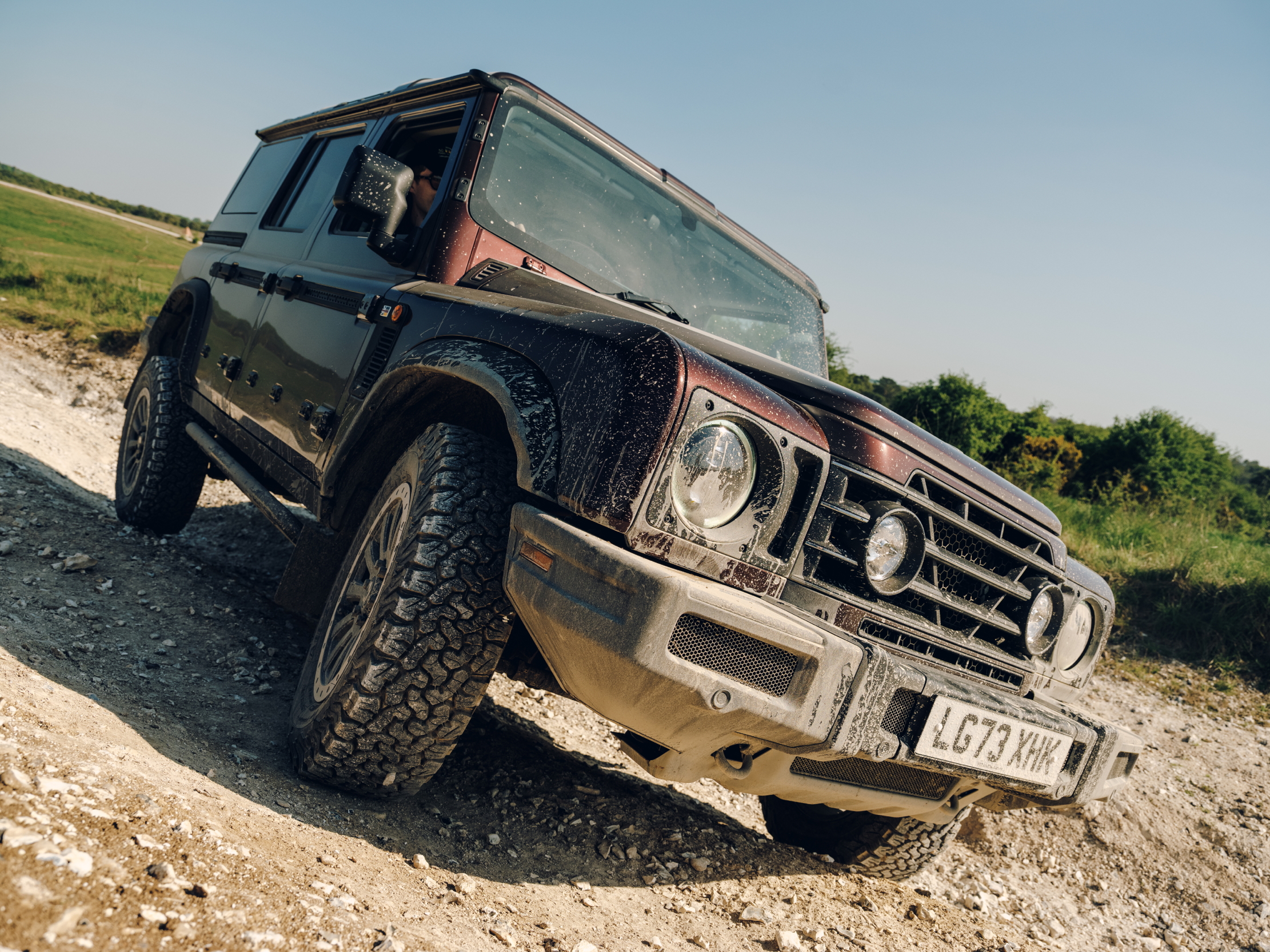 Images of the ineos Grenadier getting muddy on Salisbury Plain