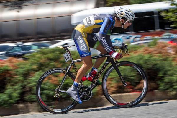 Carlos Alzate (Exergy) off the front by himself.