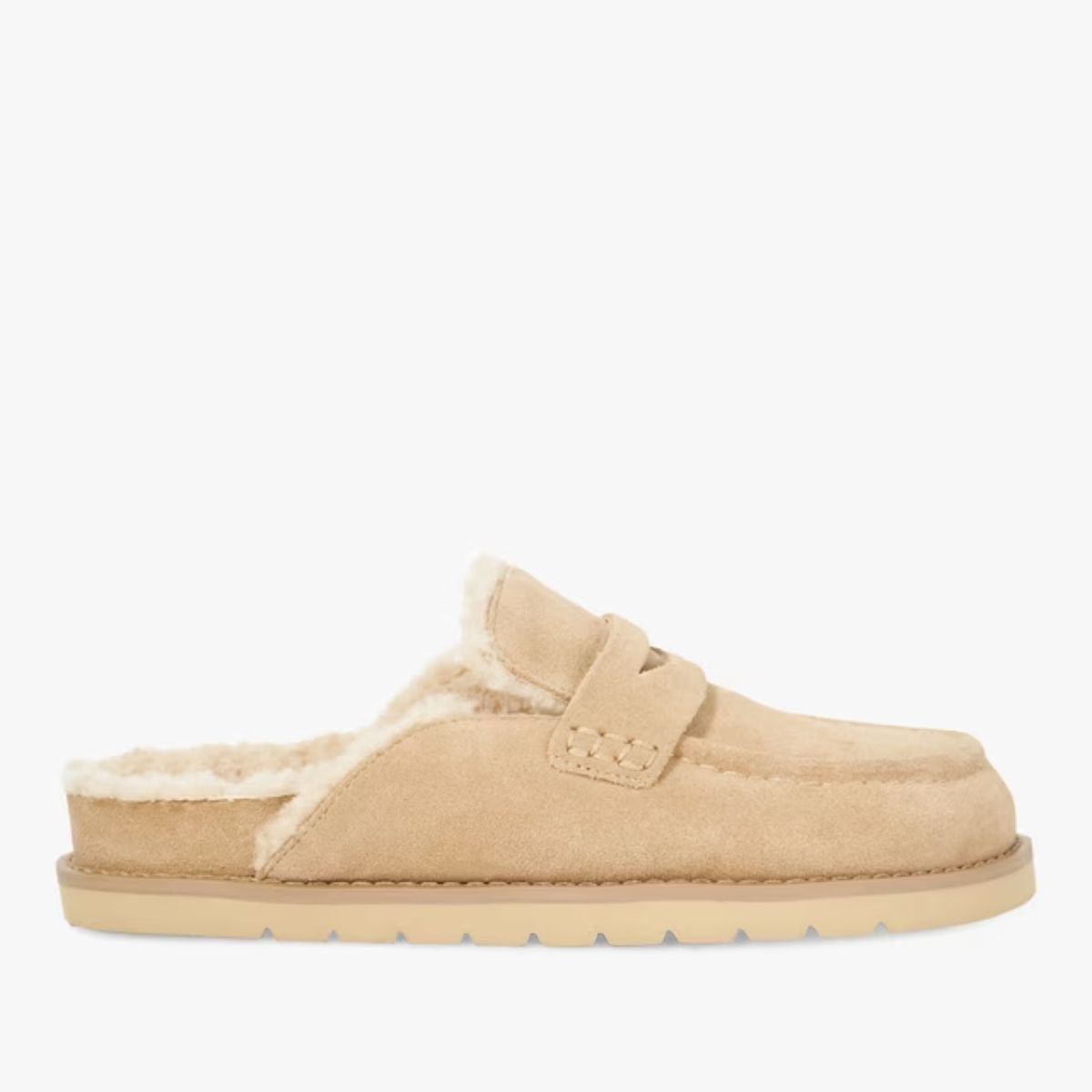 Dune London, Goldy Suede Backless Faux Shearling Loafers