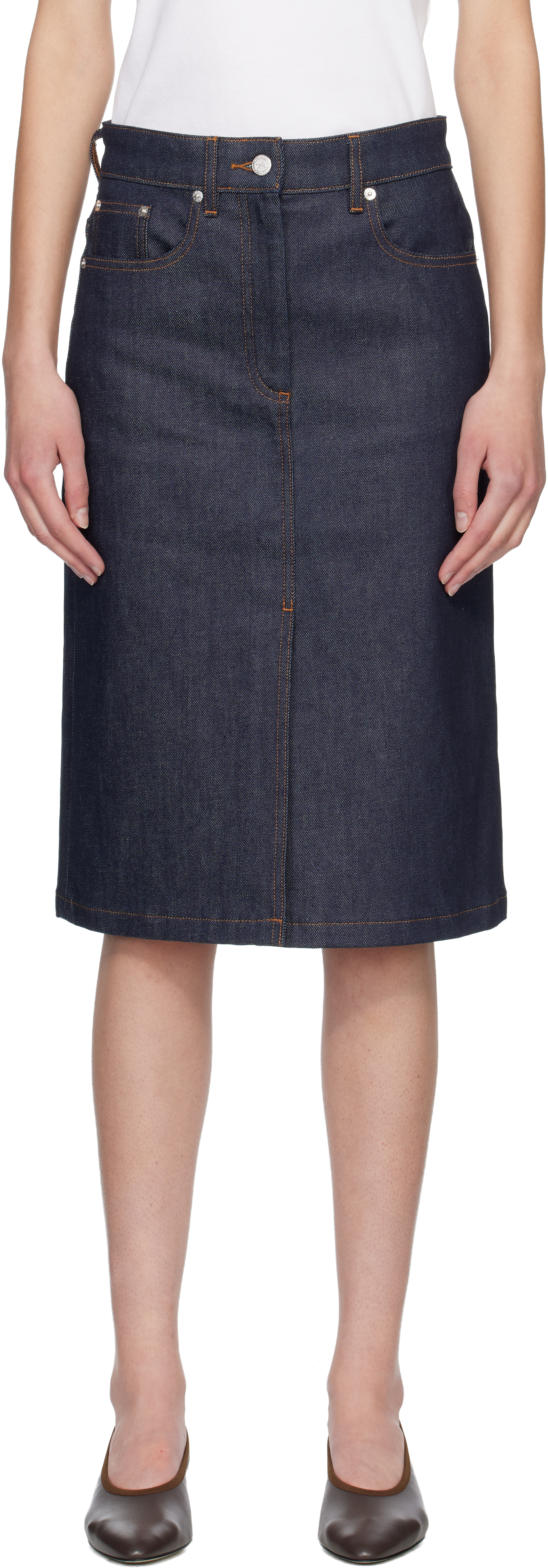 Navy Lizzie Denim Midi Skirt