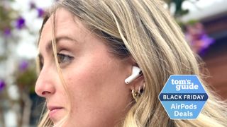 Kate Kozuch wearing the Apple AirPods 4 outside