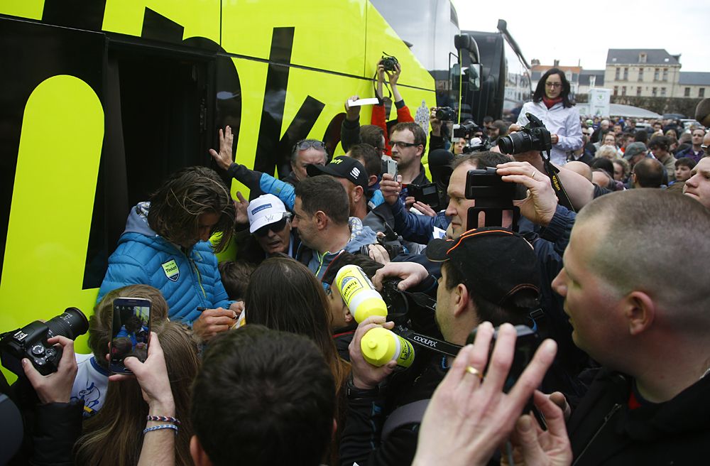 World champion Peter Sagan (Tinkoff) outside the Tinkoff Team bus