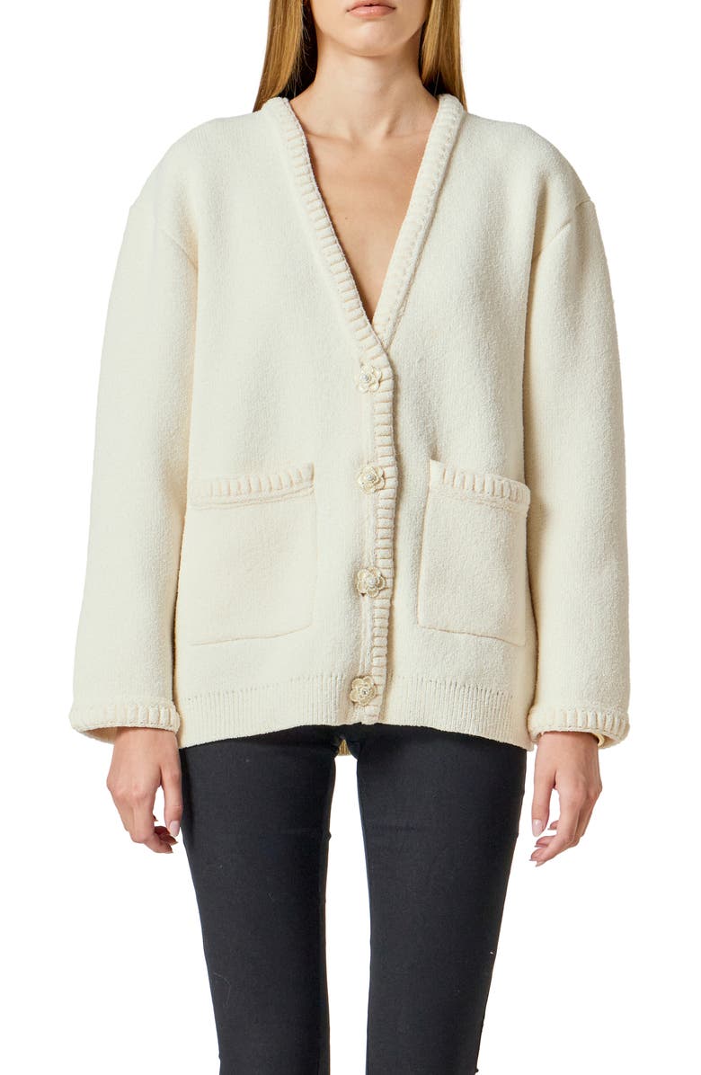 Floral Button V-Neck Cardigan