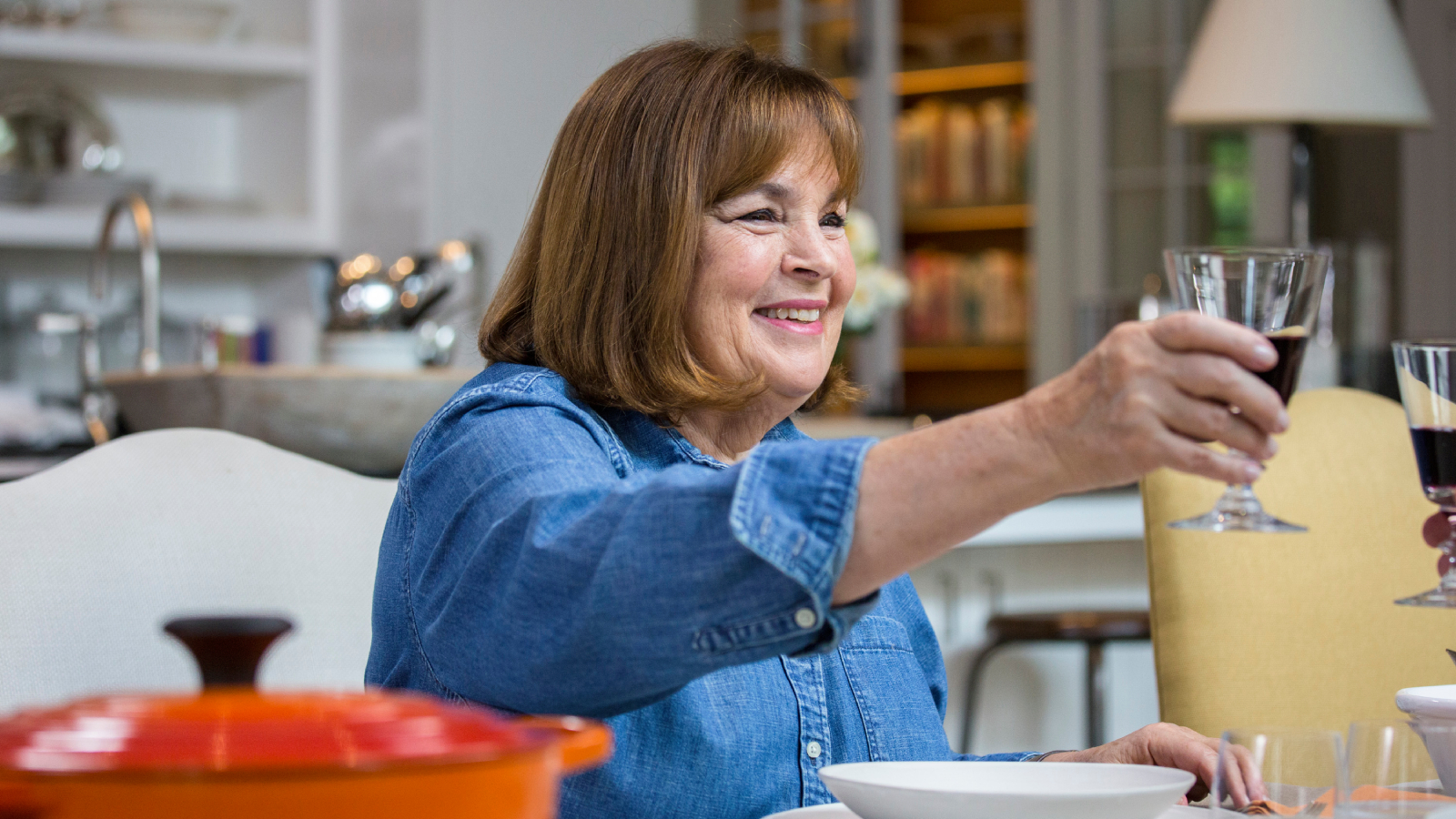 Ina Garten raising a glass of wine