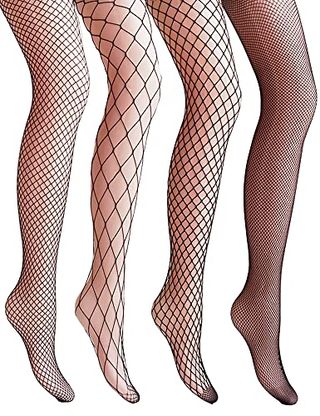Vero Monte 4 Styles Womens Diamond Fishnet Tights 4 Pairs Big Hole Net Stockings