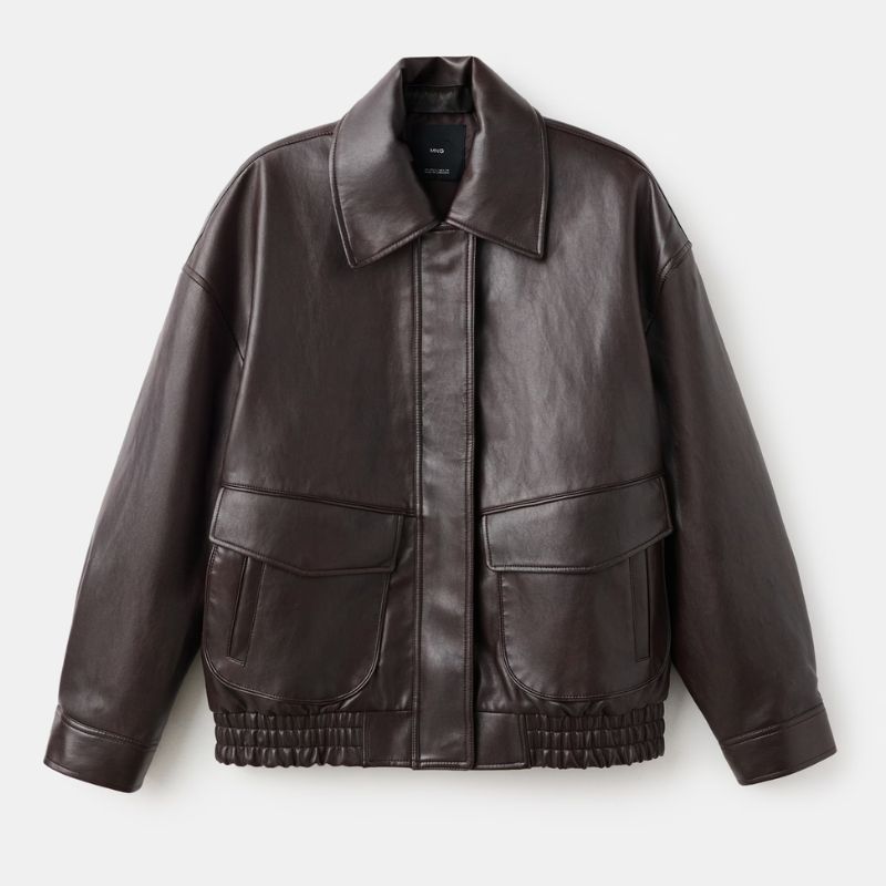 brown leather jacket from Mango