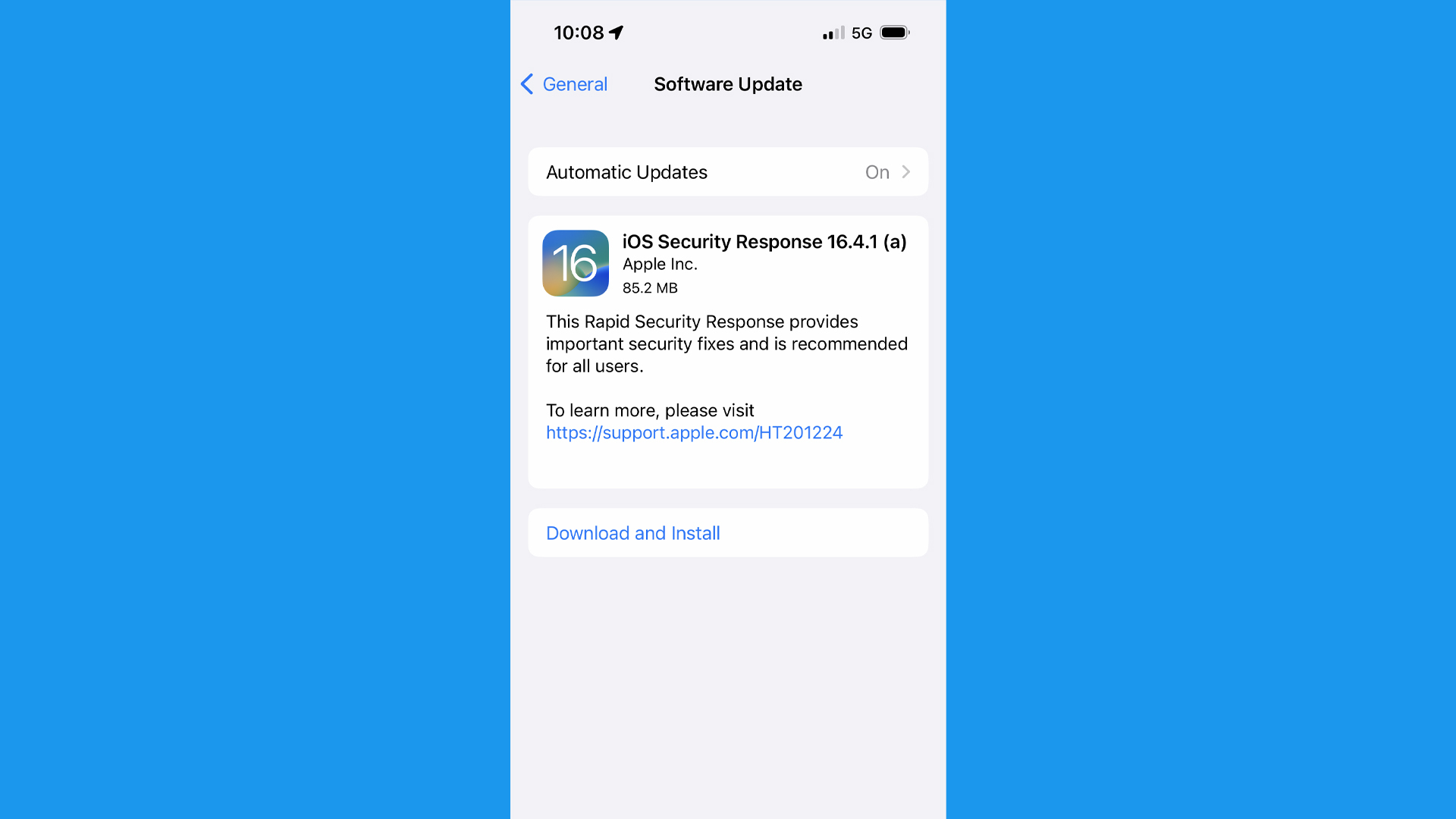 Rapid Security Response-Update sichtbar auf iOS 16.4.1