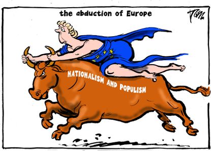 Political cartoon World nationalism populism European Union