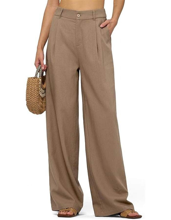 Avichic Women's Linen Pants Wide Leg Dressy Casual Beach Linen Pants Summer With Pockets 29