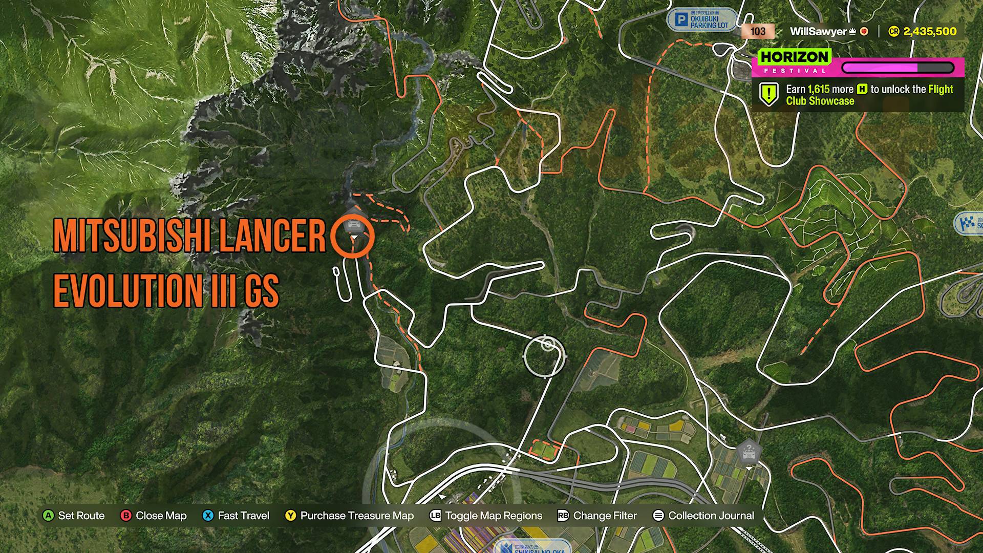 Forza Horizon 6 Treasure Cars map Mitsubishi lancer in Takashiro