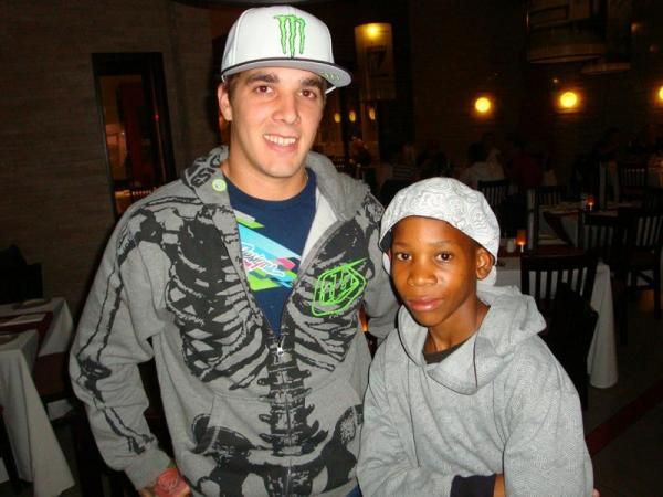 Sam Hill and one of his top fans, Theo, at the World Cup in Pietermaritzburg