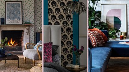 montage shot of three living rooms depicting three key interior design trends 2022 
