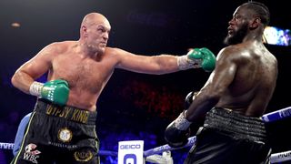 Tyson Fury punching Deontay Wilder in their second encounter, the two will tangle again in the Wilder Fury 3 live stream