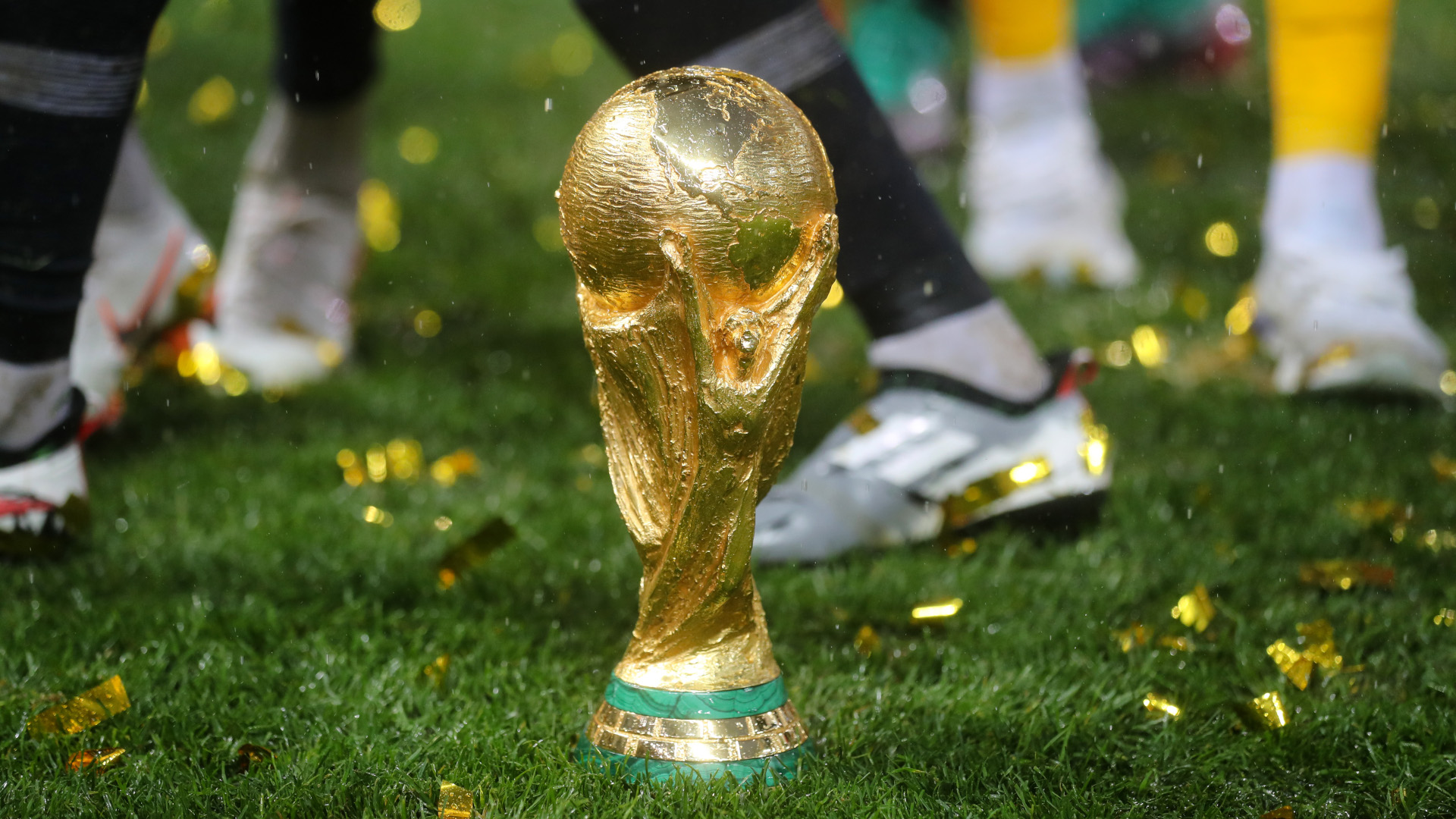 Chiếc cúp FIFA World Cup trên sân cỏ