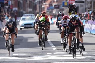 Lisa Brennauer (Canyon-Sram) takes the sprint for second place at Gent-Wevelgem Women