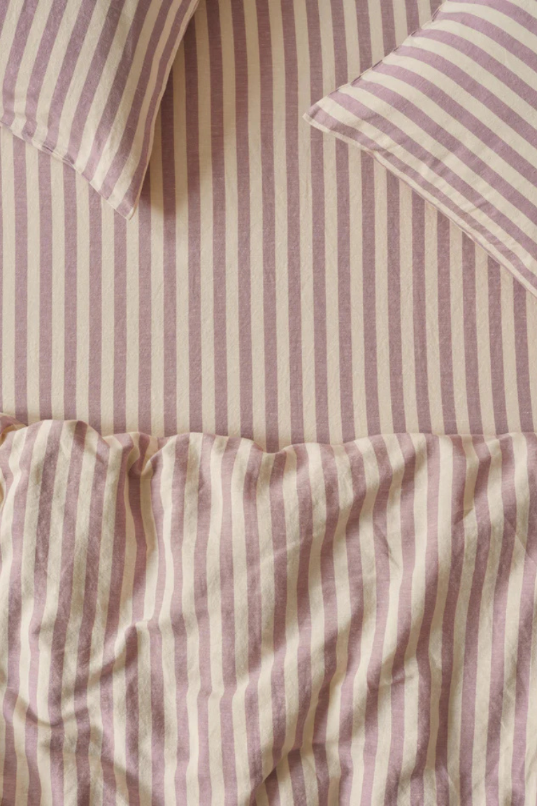 Piglet In Bed, Elderberry Pembroke Stripe Linen Blend Fitted Sheet