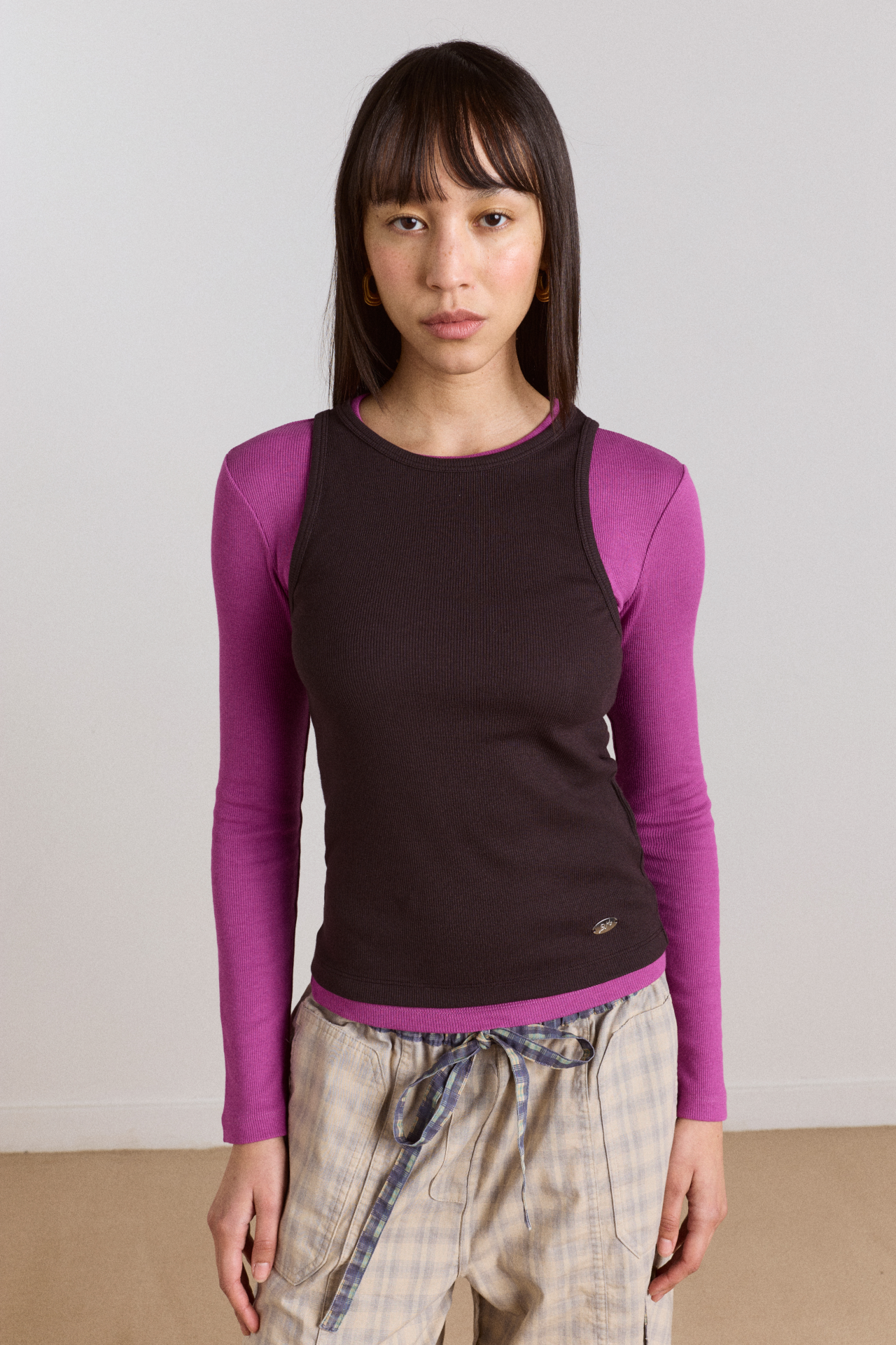 Manon Layered 2 in 1 Top - Choc/magenta