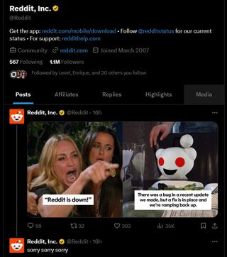 Screenshot of Reddit Twitter account.