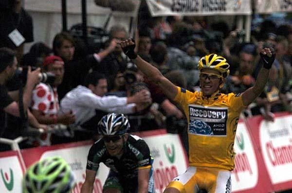 Contador hasn't won the stage but the accounting after three weeks, which is why he raises his arms across the line.
