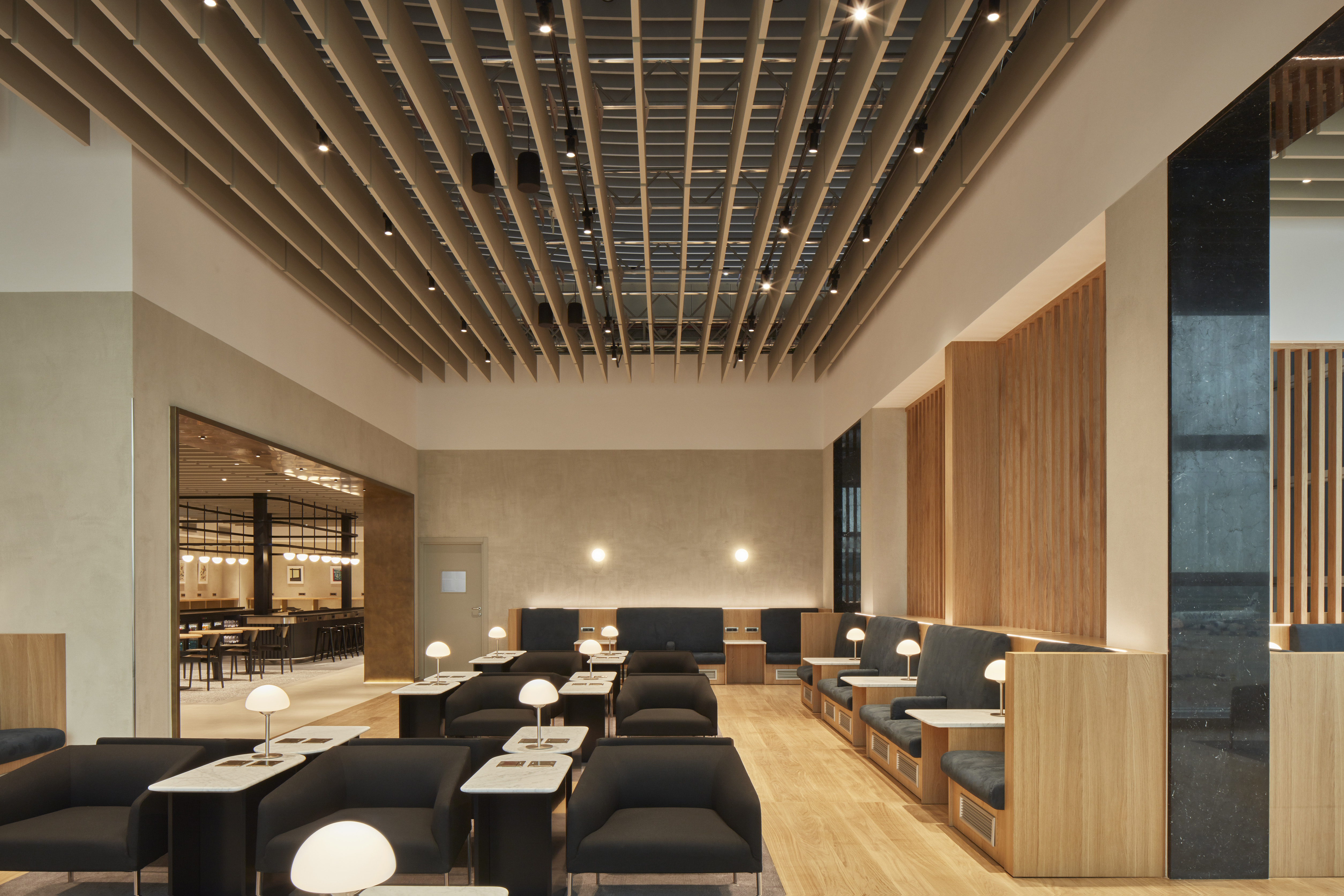 Seating at British Airways Executive Lounge Rome in Italy.