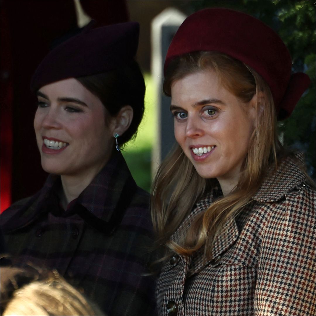 Princess Eugenie and Princess Beatrice attend church on Christmas Day 2025 wearing matching red hats