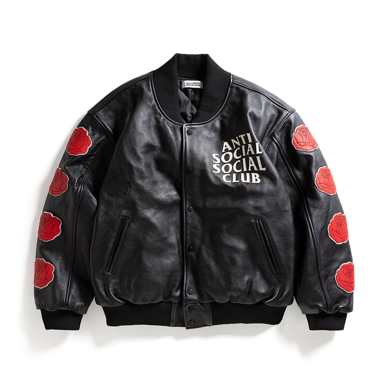 Petal to the Metal Leather Varsity Jacket - Black - Black / S