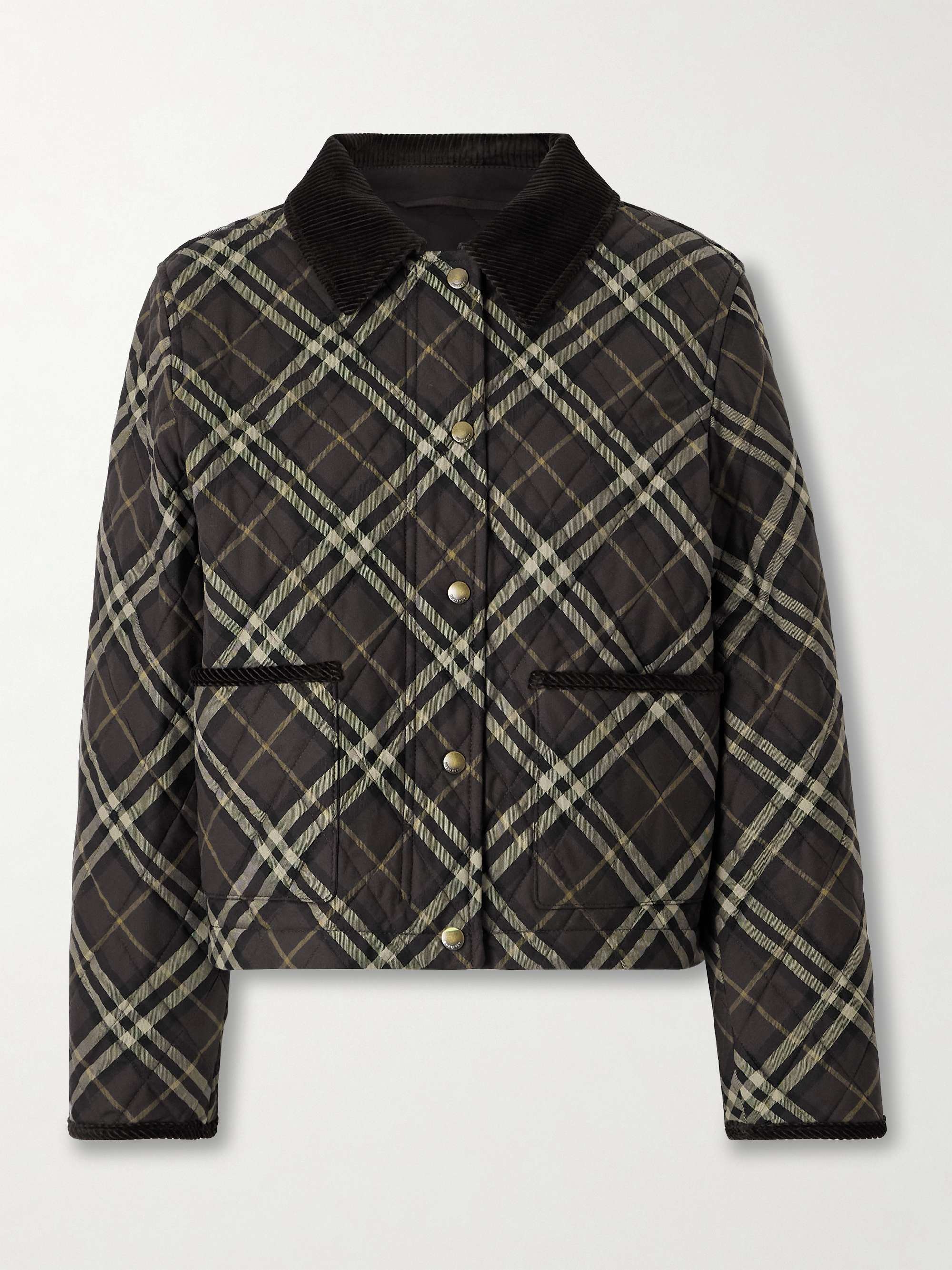 Corduroy-Trimmed Quilted Checked Cotton Jacket