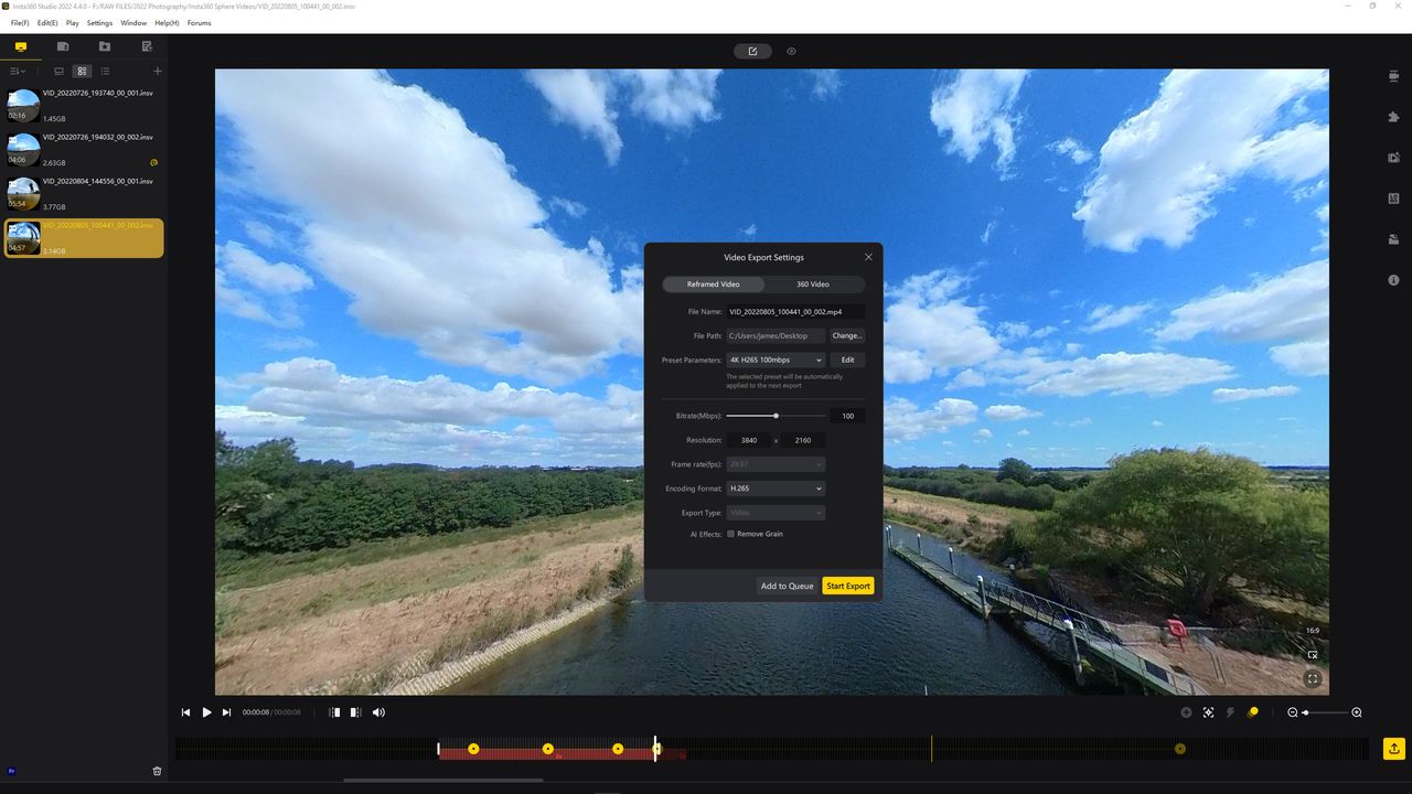 A laptop screenshot of the Insta360 Studio software