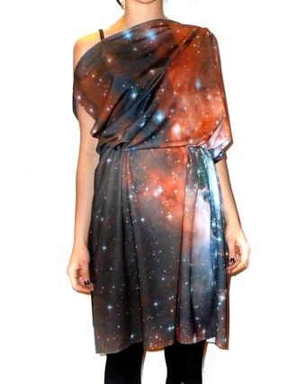 A dress by Shadowplay NYC features a Hubble Space Telescope image.
