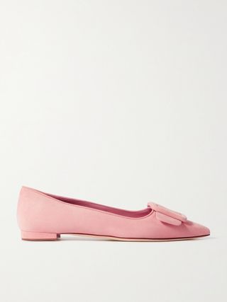 light pink suede pointy-toe flats