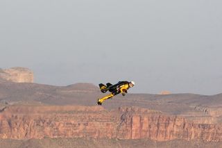 Yves "JetMan" Rossy flying over the Grand Canyon. Credit: André Bernet